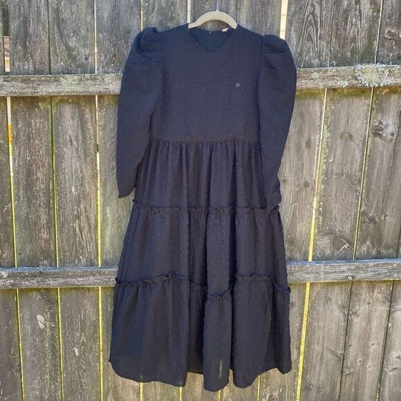 Ava & Lu Black Swiss Dot Tiered MIDI Dress | XS - Picture 3 of 6